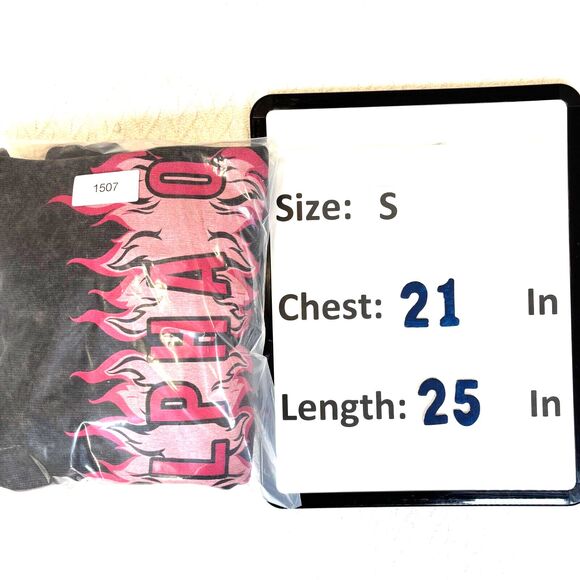 Alpha 0 Black Acid Wash Hoodie Pockets Long Sleeves Pink Flames Small Colortone - Picture 6 of 7